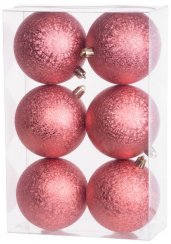 MagicHome karácsonyi labdák, 6 db, piros, karácsonyfához, 8 cm