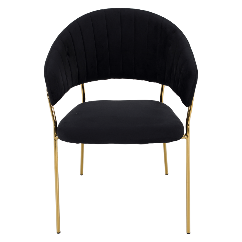 Designer-Esszimmerstuhl, schwarzer Samtstoff/Gold-Chrom-Gold, DASMIN TYP 1