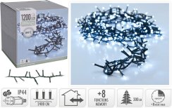 Weihnachtslicht 1200 LED kaltweiß, 24 m, mit Timer, mit Funktionen, für 300 cm Baum, außen/innen