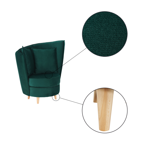 Sessel im Art-Deco-Stil, smaragdgrüner Kronos-Stoff/Eiche, RUND NEU