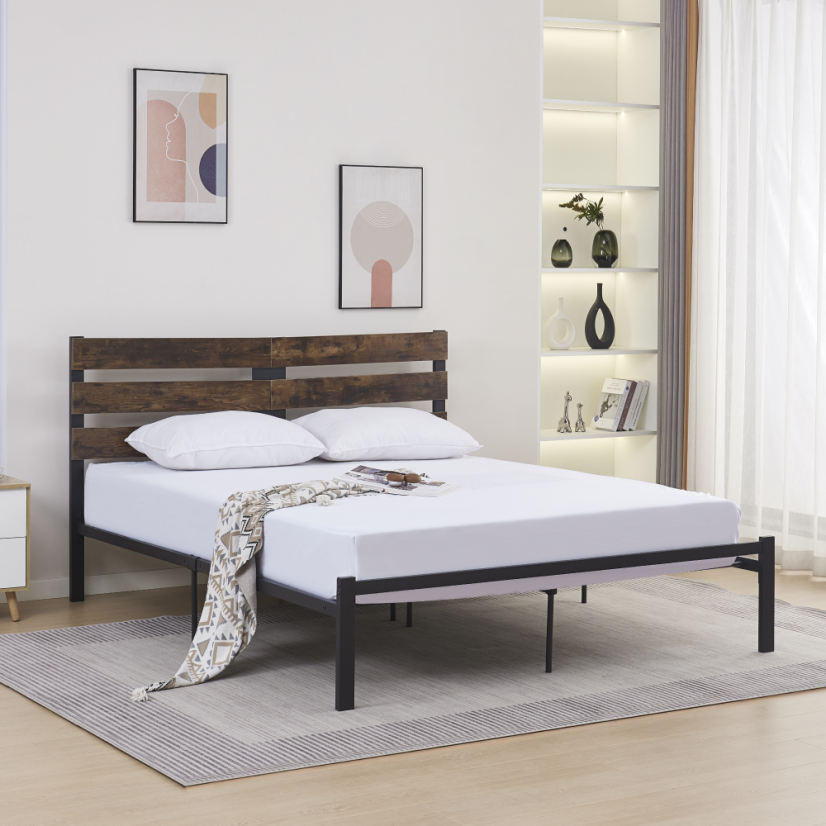 Doppelbett mit Lattenrost, rustikale Eiche/Metall, 160x200, ANEYA