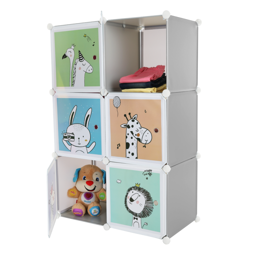 Modularer Kleiderschrank für Kinder, Grau/Kindermuster, BIARO - SALE