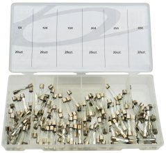 Üvegbiztosíték készlet, 5,10,15,20,25,30 A, 120 darab, GEKO