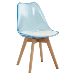 Stol, transparentno moder, akril/eko usnje/bukev, BALI 2 NEW