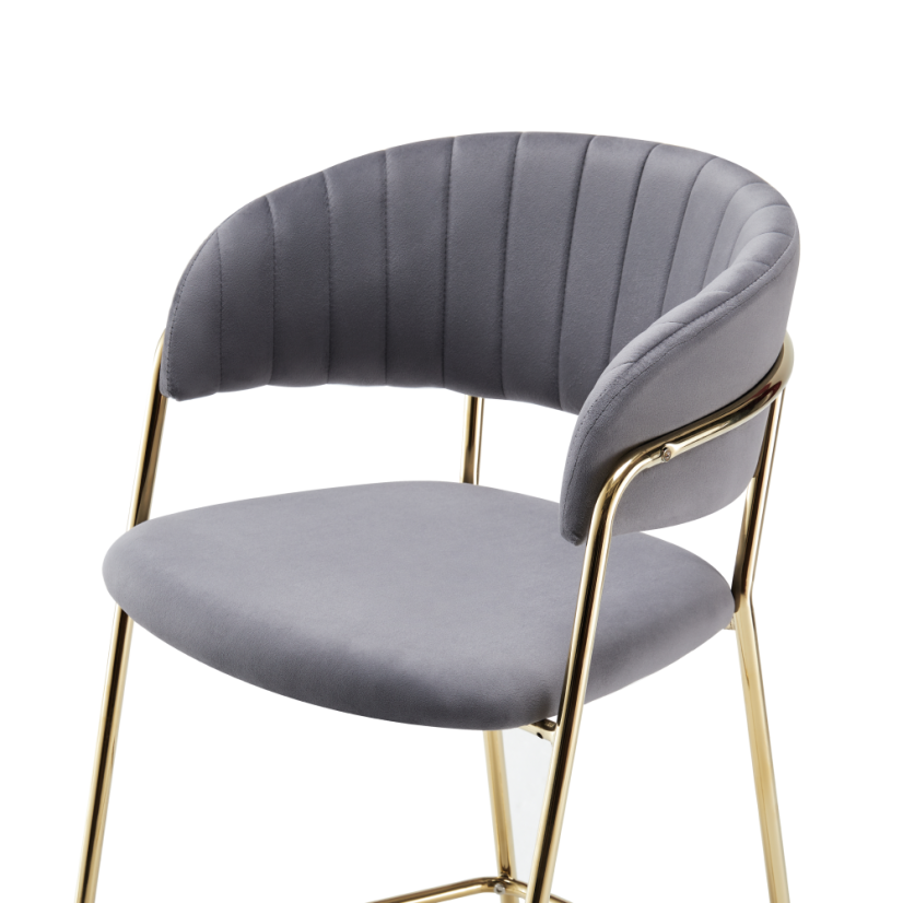 Designer Barhocker, graubrauner Samtstoff/goldchrom, DASMIN TYP 2
