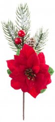Větvička MagicHome Vánoce, s květem poinsettia, červená, 22 cm, bal. 6 ks
