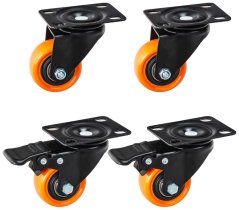 Set de 4 roți pivotante de 50 mm, capacitate de încărcare 50 kg – 2 roți cu frână, GEKO