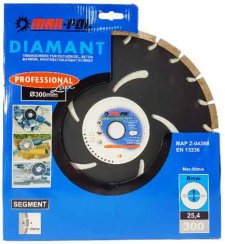 Segmentirani dijamantni disk 300 x 25,4 x 3,6 mm, segment 10 mm, MAR-POL
