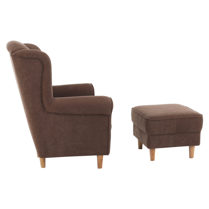 Sessel, mit Hocker, brauner Stoff, ASTRID