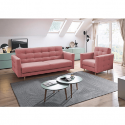 Potpuno tapecirana fotelja, stara roza štof, AMEDIA