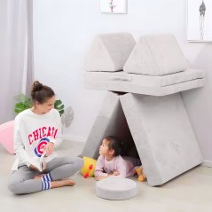Nagy összecsukható moduláris kanapé gyerekeknek DIY, 8 puha párna - szürke ECOTOYS