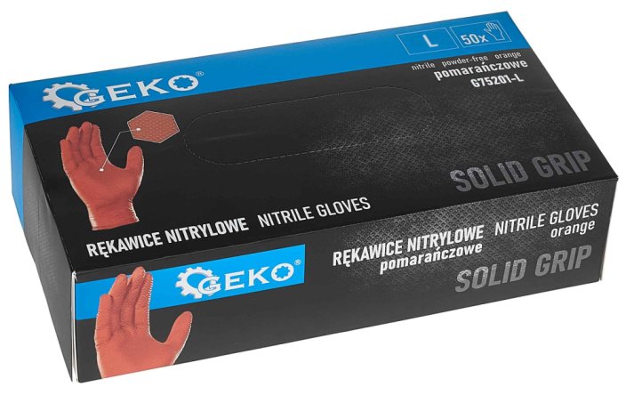 Rukavice nitrilové oranžové, sada 50ks, veľkosť L, SOLID GRIP, GEKO