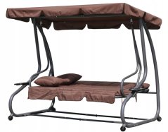 Sklápacia záhradná hojdačka, 3-miestna, 2 v 1, vankúše, hnedá, MultiGarden