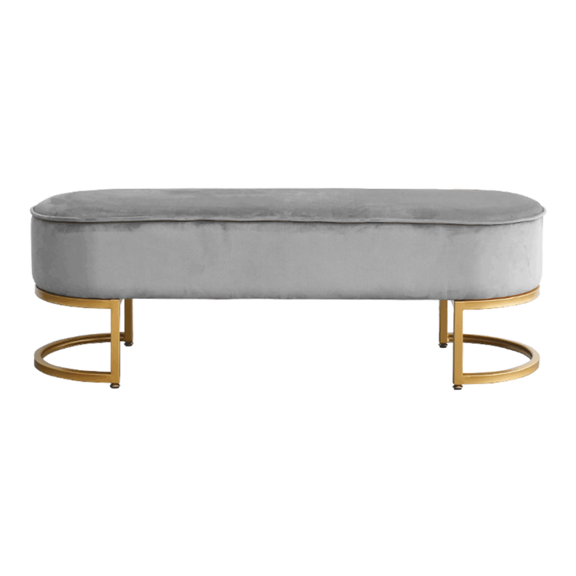 Design-Bank, grauer Samtstoff/Gold-Chrom-Gold, MIRILA NEU (akce)