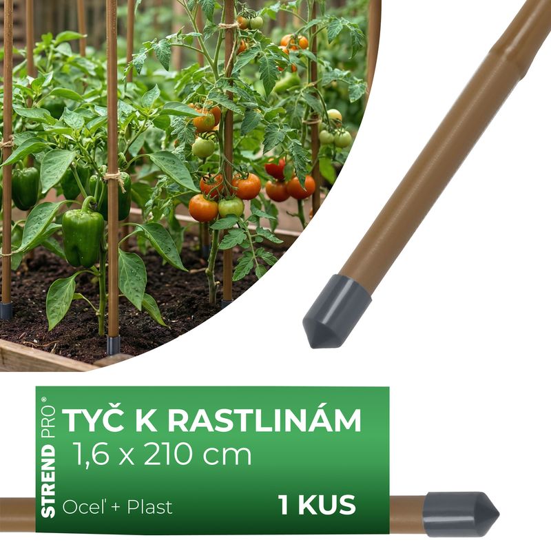 Vrtna šipka TY 16/2100 mm, čelik/plastika, smeđa, potporne biljke i rajčice (akce)