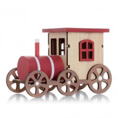 Dekorácia vlak 11,5x5,5x7,5 cm drevo červeno-natur