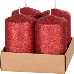 Kerze MagicHome Weihnachten, 4,8x8 cm, zylindrisch, Packung. 4 Stück, rot, mit Glitzer, Advent