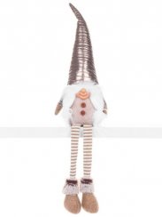 Świąteczna figurka MagicHome, Elf z długimi nogami, tkanina, srebrnoszary, 17x12x59 cm