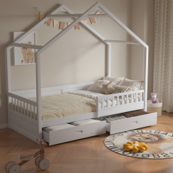 Montessori postel, 90x200, bílá, masiv, BIANKA