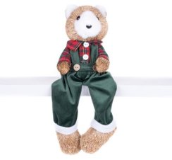 Dekorace MagicHome Vánoce, Medvěd v kárované košili, 17x14x26 cm