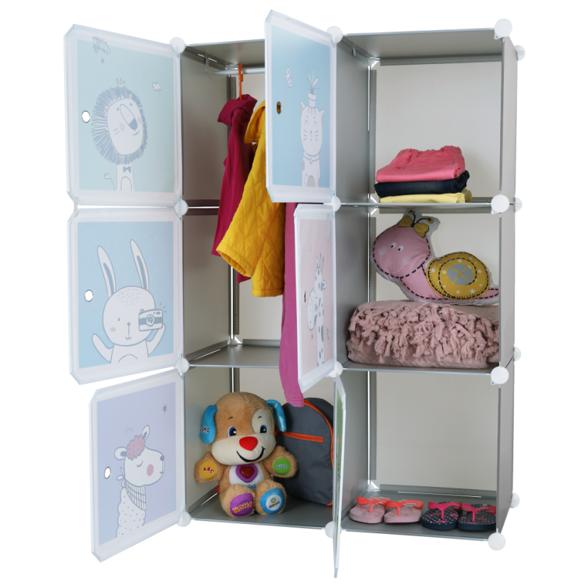 Modularer Kleiderschrank für Kinder, Grau/Kindermuster, BIARO - SALE