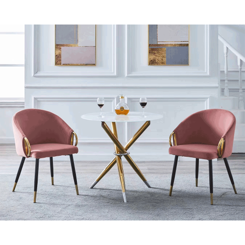 Dizajnerska fotelja, ružičasta baršunasta tkanina/zlatno krom zlato, DONKO