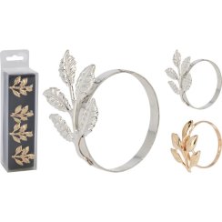 Dekorációs szalvétagyűrű 3 cm 4 db-os arany/ezüst levél szett