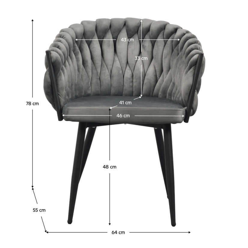 Esszimmerstuhl, dunkelgrauer Samtstoff/schwarz, BLER (akce) (akce)
