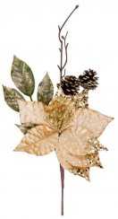 Větvička MagicHome Vánoce, s květem poinsettia, zlatá, 34 cm