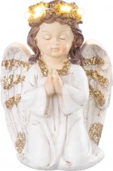 Dekorace MagicHome, Anděl modlící, LED, polyresin, na hrob, 11,5x7,5x15,5 cm