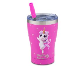 Cană termică cu pai, 400 ml, din oțel inoxidabil, cu unicorn roz NAVA
