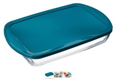 Négyzet alakú sütőedény műanyag fedéllel, 40x27x7cm, 4,9L, átlátszó üveg PYREX