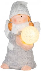Postavička MagicHome Vánoce, Anděl se sněhovou koulí, LED, terakota, 13,5x13x20 cm