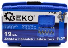 Set 1/2"; TORX glava E10-E24 i 1/2"; glava sa TORX bitovima T20-T70, 19-dijelni, GEKO (akce)