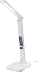 Lampa Strend Pro, stołowa, LED, ładowanie bezprzewodowe, wybór natężenia światła, z wyświetlaczem, zegarem, budzikiem, termometrem, 4 W, biała