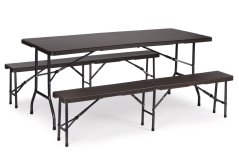 Masă de catering 180 cm + 2 bănci Set de banchet din ratan ModernHome