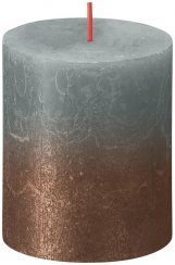 Kerze bolsius Rustikal, Weihnachten, Sonnenuntergang Eukalyptusgrün+Kupfer, 80/68 mm