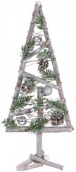 MagicHome karácsonyfa, fa, ezüst golyókkal, 20x3x47 cm
