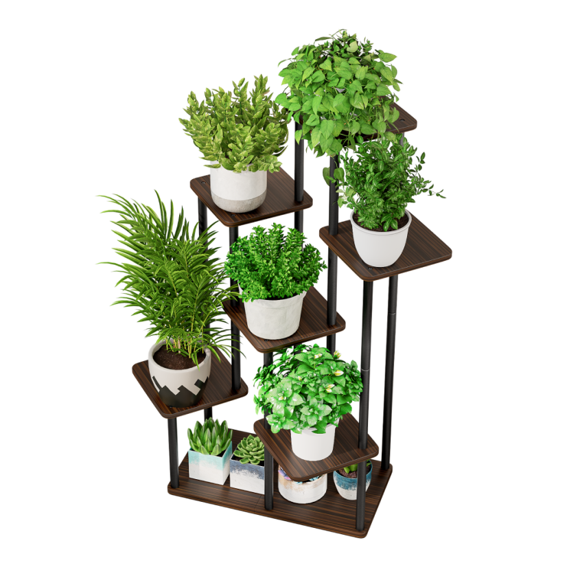 Blumenständer aus Metall, schwarz/rustikales Holz, ADITE TYPE 2