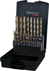 set de 19 piese de burghie pentru metal 1-10 mm, cobalt, cutie de plastic, TERRAX