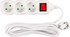 Kabel DG-F803BK L-3m, przedłużacz, biały, 3x gniazdo + wyłącznik
