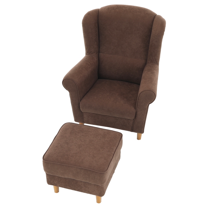 Sessel, mit Hocker, brauner Stoff, ASTRID