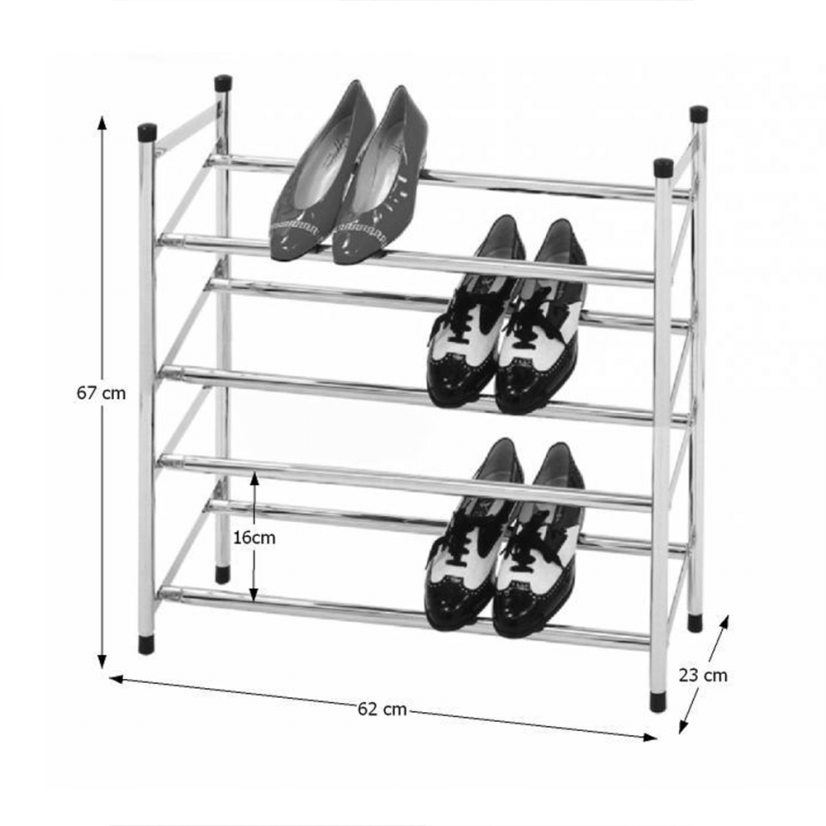4-reihiges verstellbares Schuhregal, Chrom, DITA