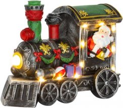 Dekorácia MagicHome Vianoce, Vianočná lokomotíva so santom, LED, 3xAA, interiér