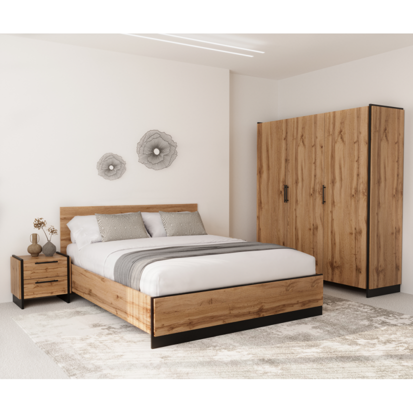 Nachttisch, 2er-Set, Wotaneiche/Schwarz, AMONI 2S