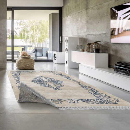 Obojstranný koberec, vzor/modrá, 120x180, GAZAN