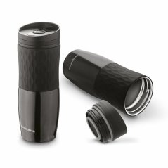 RUSSEL šalica od nehrđajućeg čelika s plastičnim poklopcem, 480 ml, crna