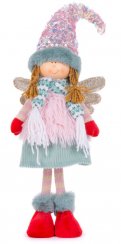Świąteczna figurka MagicHome, dziewczynka Anjelik z czerwonymi bucikami, różowo-zielona, 17x10x64 cm