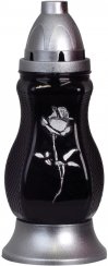 Kahanec Grave, fekete üveg, rózsával, ezüst, 40 h, 110 g, magasság 26,5 cm, sírhoz