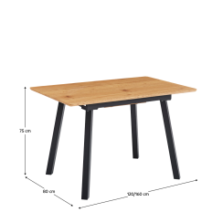Ausziehbarer Esstisch, 120-160x80 cm, Eiche/schwarz, DIRAN